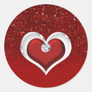 Diamant Hart Rood Glitter Glans Glam Modern Ronde Sticker