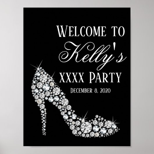 diamant hoge hakken glitter elegant welkomstbord poster (Voorkant)