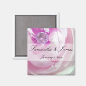 Diamant in een Roze Roos Persoonlijke Trouwdag Magneet (Voorkant / Achterkant)