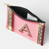 Diamant Initiaal A Gouden Frame Roze Glitters Mono Etui (Open)