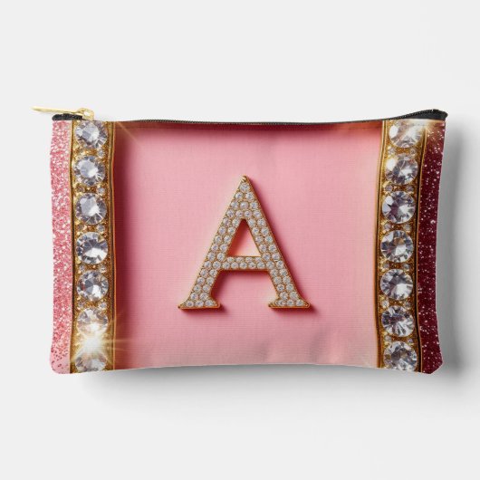 Diamant Initiaal A Gouden Frame Roze Glitters Mono Etui (Voorkant)