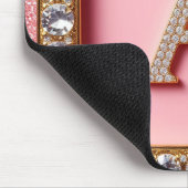 Diamant Initiaal A Gouden Frame Roze Glitters Mono Muismat (Hoek)