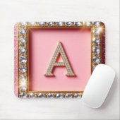 Diamant Initiaal A Gouden Frame Roze Glitters Mono Muismat (Met muis)