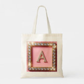 Diamant Initiaal A Gouden Frame Roze Glitters Mono Tote Bag (Achterkant)