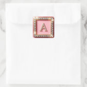 Diamant Initiaal A Roze Glitter Monogram Vierkante Sticker (Tas)