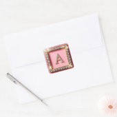 Diamant Initiaal A Roze Glitter Monogram Vierkante Sticker (Envelop)