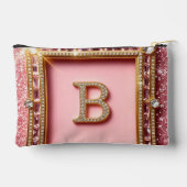 Diamant Initiaal B Roze Glitter Gouden Frame Monog Etui (Achterkant)