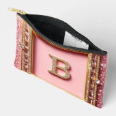 Diamant Initiaal B Roze Glitter Gouden Frame Monog Etui (Open)