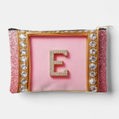 Diamant Initiaal E Gouden Frame Roze Glitters Mono Etui (Achterkant)