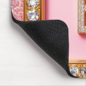 Diamant Initiaal E Gouden Frame Roze Glitters Mono Muismat (Hoek)