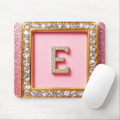 Diamant Initiaal E Gouden Frame Roze Glitters Mono Muismat (Met muis)