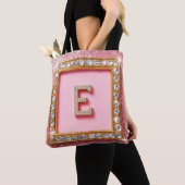 Diamant Initiaal E Gouden Frame Roze Glitters Mono Tote Bag (Dichtbij)