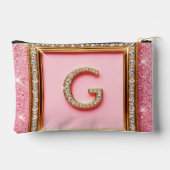 Diamant Initiaal G Gouden Frame Roze Glitter Monog Etui (Achterkant)
