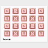 Diamant Initiaal G Gouden Frame Roze Glitter Monog Vierkante Sticker (Vel)
