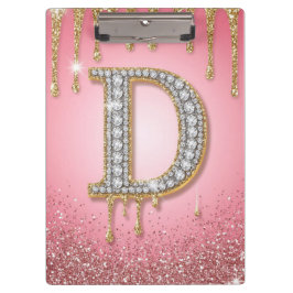 Diamant Initiële Letter D Goud Roze Cadeau Voor Mo Klembord