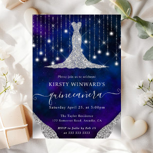 Diamant Jurk & Bokeh Slinger Lichtjes Quinceanera Kaart