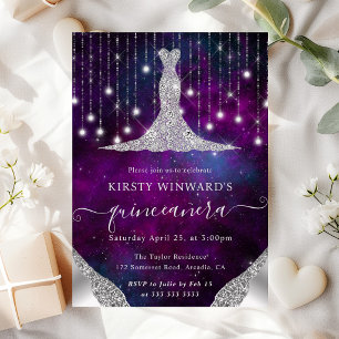 Diamant Jurk & Bokeh Slinger Lichtjes Quinceanera Kaart