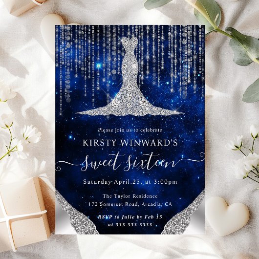 Diamant Jurk & Bokeh Slingerlichten Sweet 16 Kaart