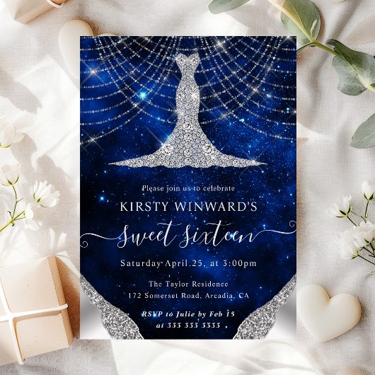 Diamant Jurk & Bokeh Slingerlichten Sweet 16 Kaart