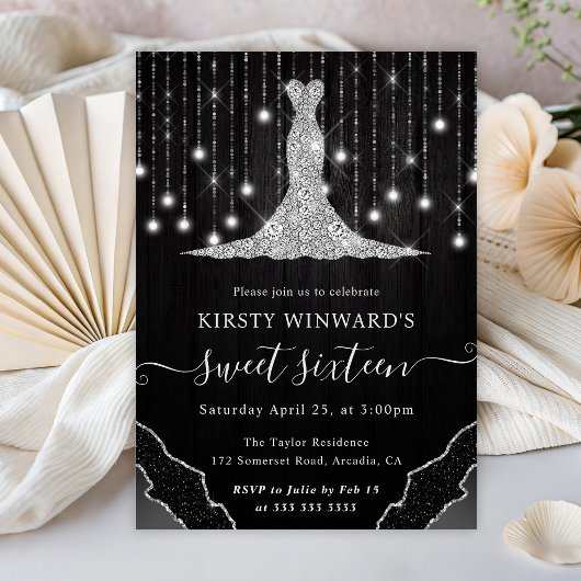 Diamant Jurk & Bokeh Slingerlichten Sweet 16 Kaart
