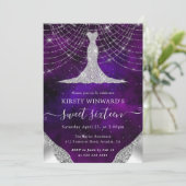 Diamant Jurk & Bokeh Slingerlichten Sweet 16 Kaart (Staand voorkant)