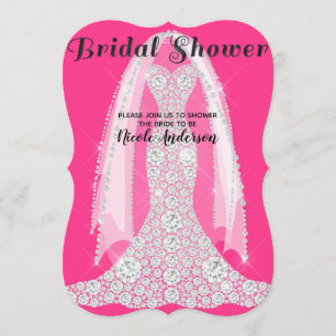 Diamant Jurk Hot Pink Zwart Glam Bruidsmeisjesfees Kaart