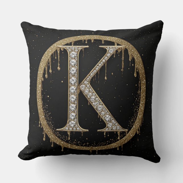 Diamant K Letter Monogram Persoonlijk Initiaal Cad Kussen (Voorkant)