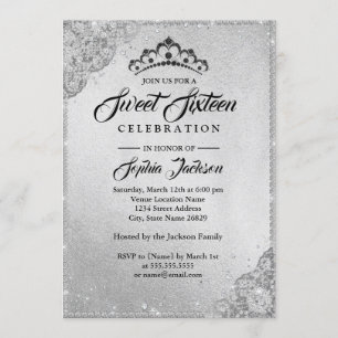 Diamant Kantelen Glans Zilver Sweet Sixteen Kaart