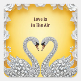 Diamant Kristallen Zwanen Romantische Warme Scene Vierkante Sticker
