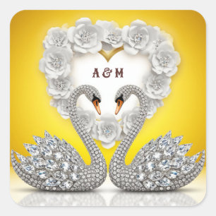 Diamant Kristallen Zwanen Romantische Warme Scene Vierkante Sticker