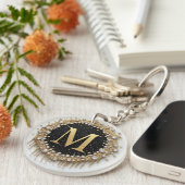 Diamant Letter M Goud Decoratie Sleutelhanger (Voorkant Rechts)