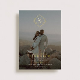 Diamant Monogram en Foto Bruiloft Folie Uitnodiging