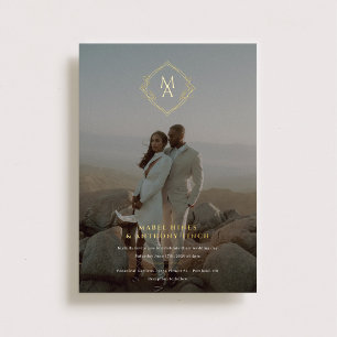 Diamant Monogram en Foto Bruiloft Folie Uitnodiging
