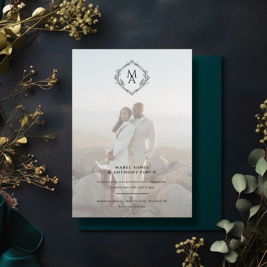 Diamant Monogram en Foto Bruiloft Kaart