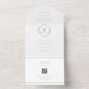 Diamant Monogram Met Bloemen Trifold Bruiloft All In One Uitnodiging