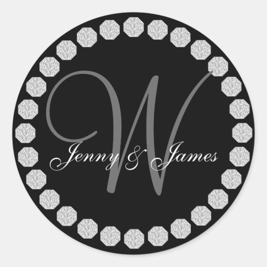 Diamant Monogram W Namen Bruiloft Favor Labels (Voorkant)