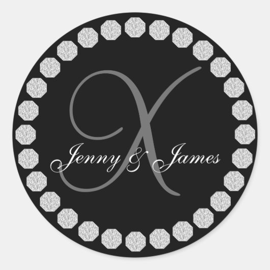 Diamant Monogram X Namen Bruiloft Favor Labels (Voorkant)