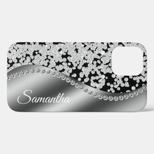 Diamant Monogram Zilver Faux Glitter Bling Case-Mate iPhone Case (Achterkant (horizontaal))