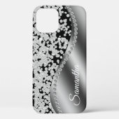 Diamant Monogram Zilver Faux Glitter Bling Case-Mate iPhone Case (Achterkant)
