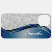 Diamant namaak sieraad navyblauw monogram naam Case-Mate iPhone case (Achterkant (horizontaal))