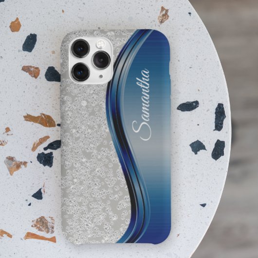 Diamant namaak sieraad navyblauw monogram naam Case-Mate iPhone case