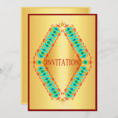 Diamant ontwerp blauw en rood in goud uitnodiging (Voorkant / Achterkant)