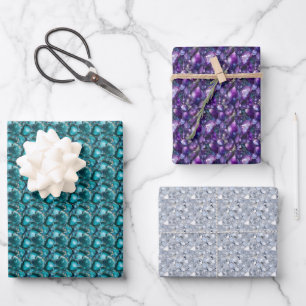 Diamant, paarse en turquoise edelsteen inpakpapier vel