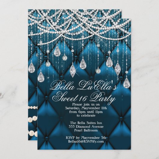 Diamant, Parels en Bling Party Uitnodigingen (Voorkant / Achterkant)