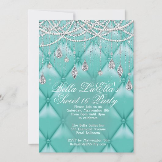 Diamant, Parels en Bling Party Uitnodigingen (Voorkant)