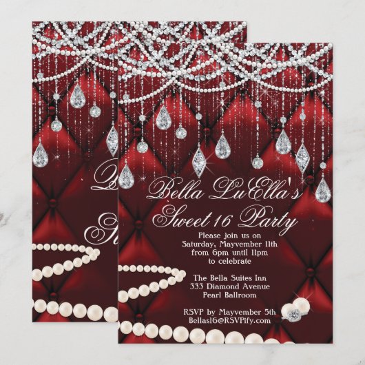 Diamant, Parels en Bling Party Uitnodigingen (Voorkant / Achterkant)