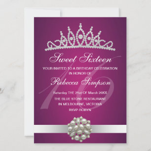 Diamant & Parels Roze Tiara Verjaardagsuitnodiging Kaart