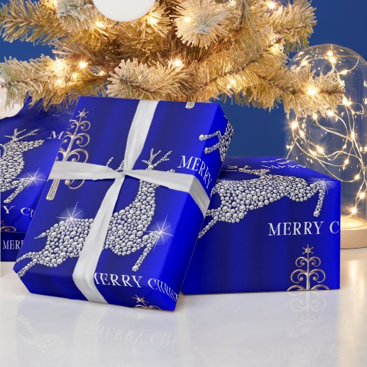 Diamant rendier op blauwe kerst cadeaupapier (Feestdagen)