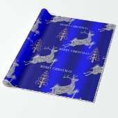 Diamant rendier op blauwe kerst cadeaupapier (Uitgerold)