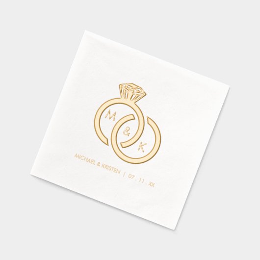 Diamant Ring Monogram Bruiloft Folie Servetten (Links)